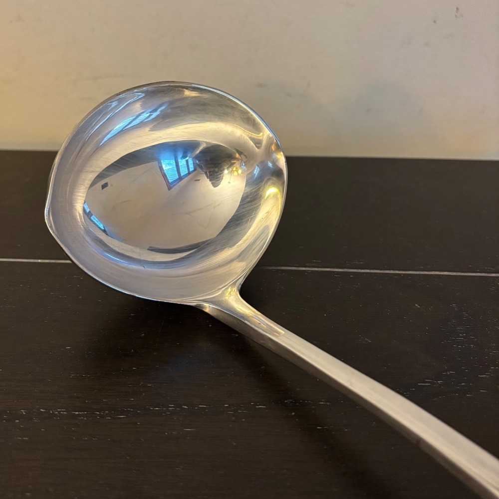 Vintage Italian Silver Tone Soup Ladle with Integrated Pot Rest | 12.5 Inch